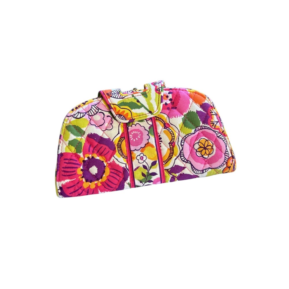 Vera Bradley Clementine Quilted Cotton Kiss-N-Snap Wallet Floral Pink Yellow - Picture 1 of 5
